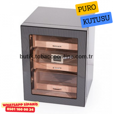 Siyah-Karbon 3 Raflı Sedir Ağacı Nemlendirici Humidor
