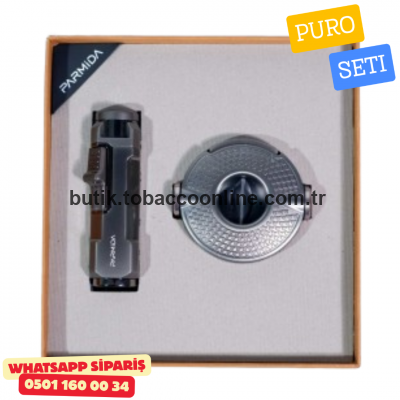 Parmida Puro Seti – Gri Premium Çakmak & Puro Kesici Parmida Puro Seti – Gri Premium Çakmak & Puro Kesici