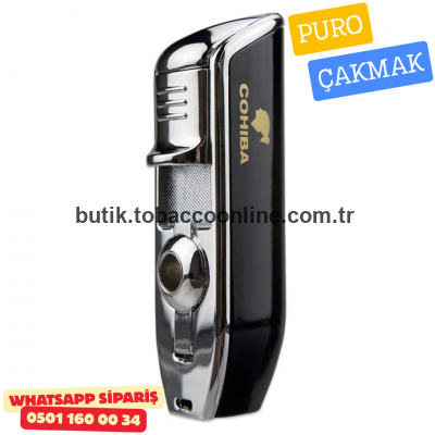 Cohiba Premium Puro Çakmağı – Siyah & Krom Metal Gövde