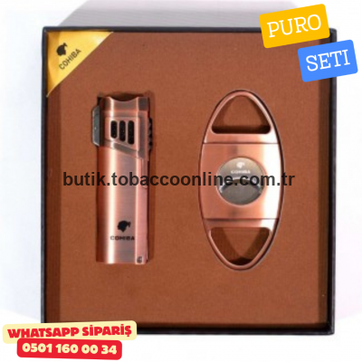 Cohiba Puro Seti – Bakır Ton Premium Çakmak & Kesici Cohiba Puro Seti – Bakır Ton Premium Çakmak & Kesici