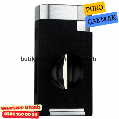 Quantoro Triple Torch Gümüş Siyah Puro Çakmağı