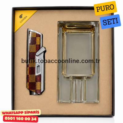 Cohiba Puro Çakmağı ve Cam Puro Küllüğü Özel Hediye Seti Cohiba Puro Çakmağı ve Cam Puro Küllüğü Özel Hediye Seti
