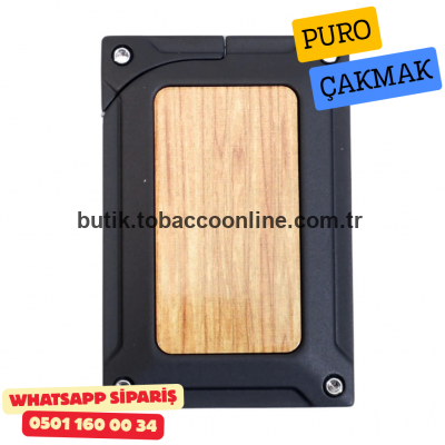 Caseti Siyah / Ahşap Detaylı Jet Flame Puro Çakmak
