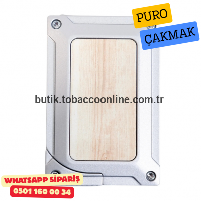 Caseti Gümüş / Ahşap Detaylı Jet Flame Puro Çakmak