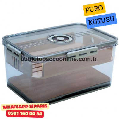 Şeffaf Sedir İç Kaplamalı Humidor Puro Saklama Kutusu